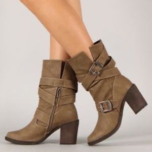 Mid calf taupe boot